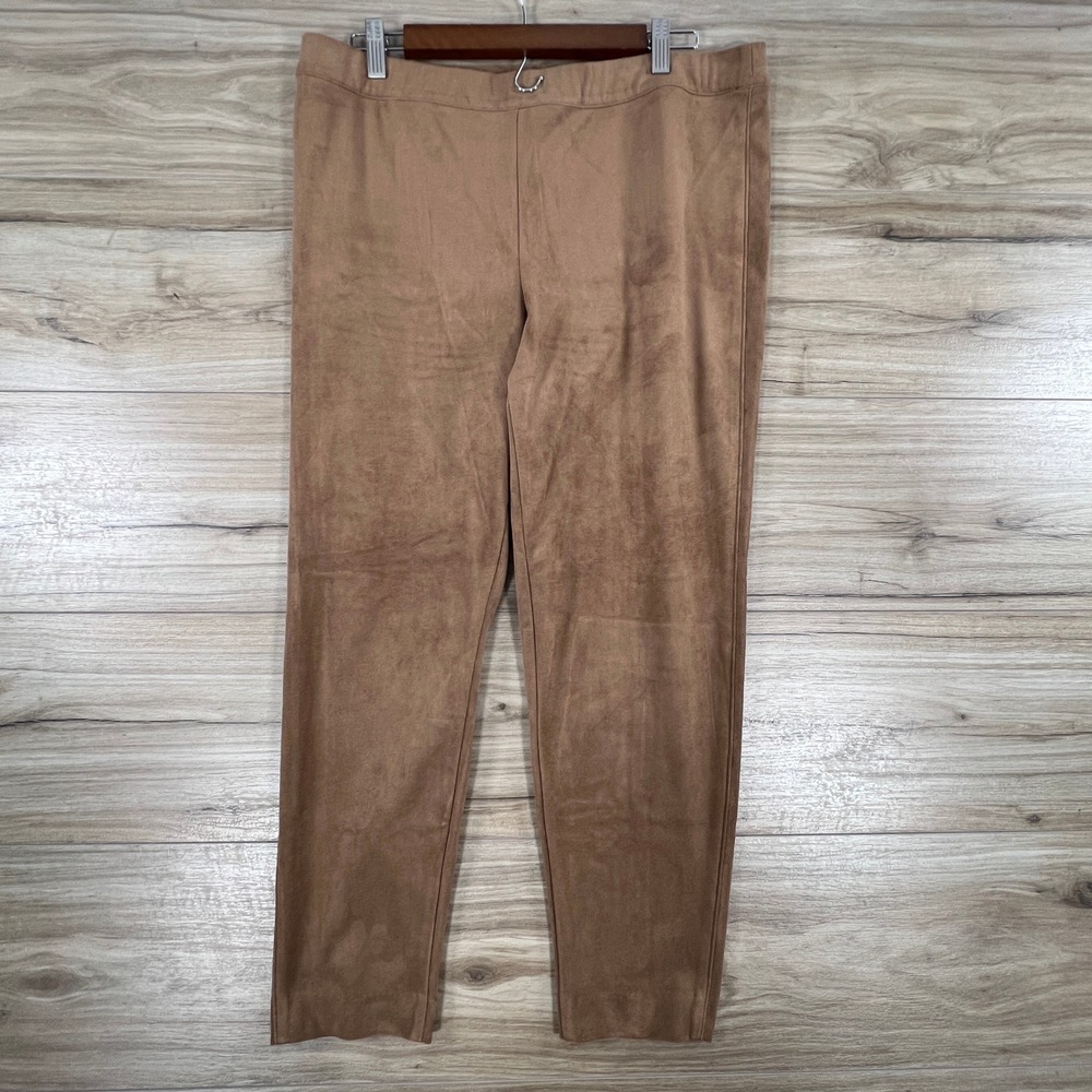 Talbots Petite Faux Suede Leggings Camel Brown Pull On Pants 14P ID245